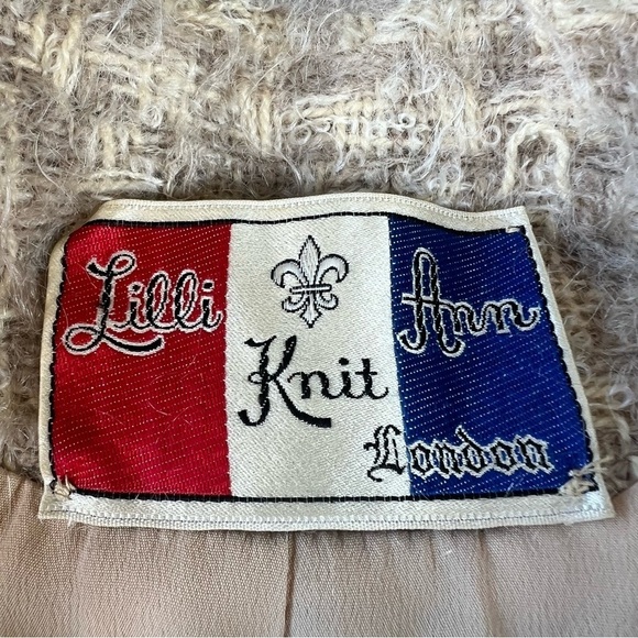 Vintage Lilli Ann Knit Boucle Trim Coat Cream Tan Basketweave Pattern 60s GUC - Picture 13 of 16